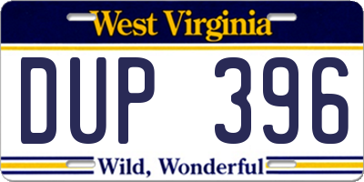 WV license plate DUP396