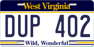 WV license plate DUP402
