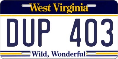 WV license plate DUP403