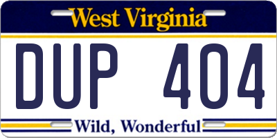 WV license plate DUP404