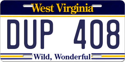 WV license plate DUP408