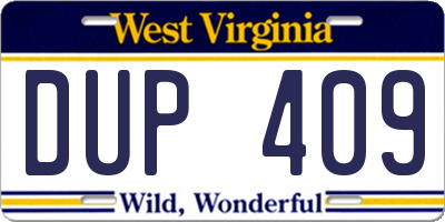 WV license plate DUP409