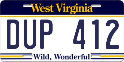 WV license plate DUP412