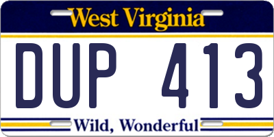 WV license plate DUP413