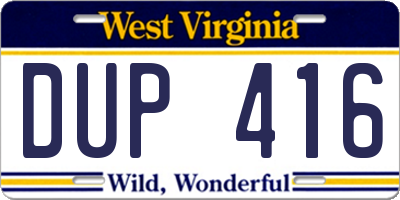 WV license plate DUP416