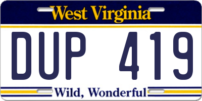 WV license plate DUP419