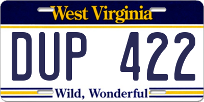 WV license plate DUP422