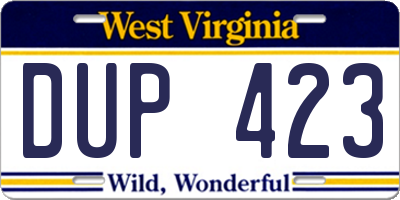WV license plate DUP423