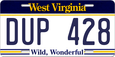 WV license plate DUP428