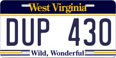 WV license plate DUP430