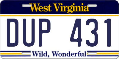 WV license plate DUP431