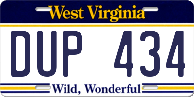 WV license plate DUP434