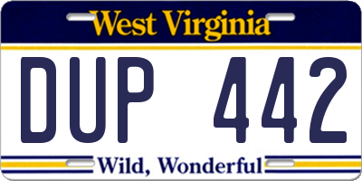 WV license plate DUP442