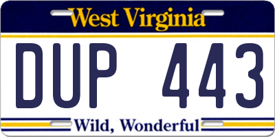 WV license plate DUP443