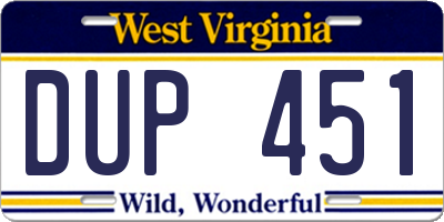WV license plate DUP451