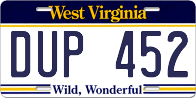 WV license plate DUP452