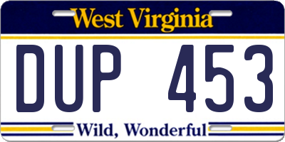 WV license plate DUP453