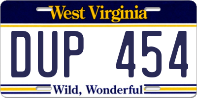 WV license plate DUP454