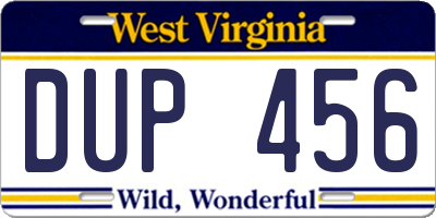 WV license plate DUP456