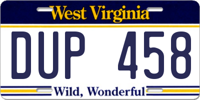 WV license plate DUP458