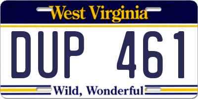 WV license plate DUP461