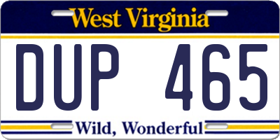 WV license plate DUP465