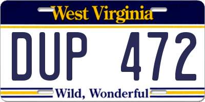WV license plate DUP472