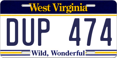 WV license plate DUP474