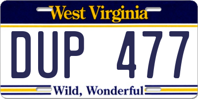WV license plate DUP477