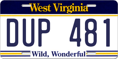 WV license plate DUP481