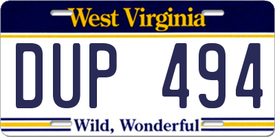 WV license plate DUP494