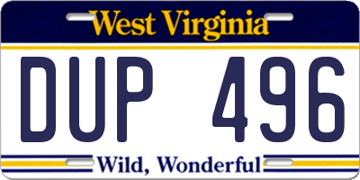 WV license plate DUP496