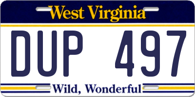 WV license plate DUP497