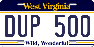 WV license plate DUP500