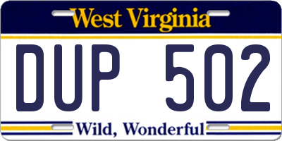 WV license plate DUP502