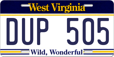 WV license plate DUP505