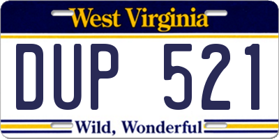 WV license plate DUP521