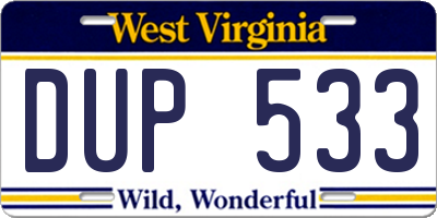 WV license plate DUP533