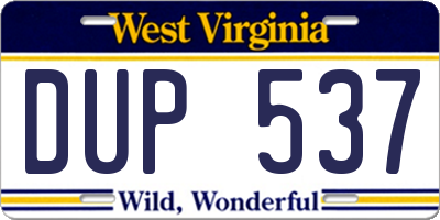 WV license plate DUP537
