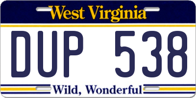 WV license plate DUP538