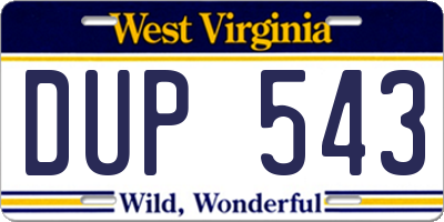 WV license plate DUP543