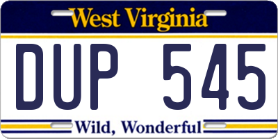 WV license plate DUP545