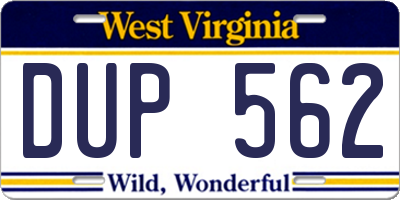WV license plate DUP562