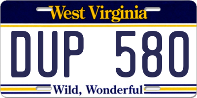 WV license plate DUP580