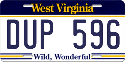 WV license plate DUP596