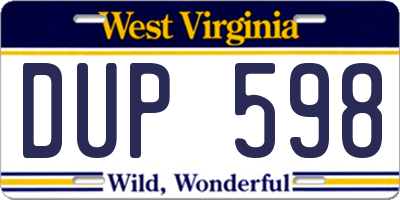 WV license plate DUP598