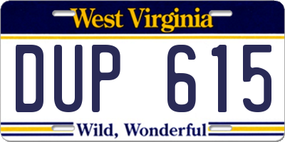 WV license plate DUP615