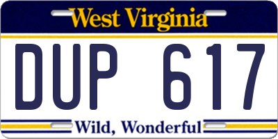 WV license plate DUP617