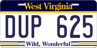 WV license plate DUP625