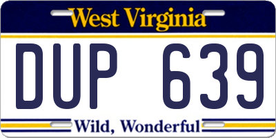 WV license plate DUP639